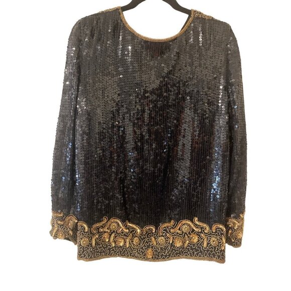 VTG Jean 4 Joseph Le Bon 100% Silk Cocktail Evening Jacket Sequin Black Gold MED - Picture 2 of 12